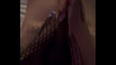 Fishnet footjob